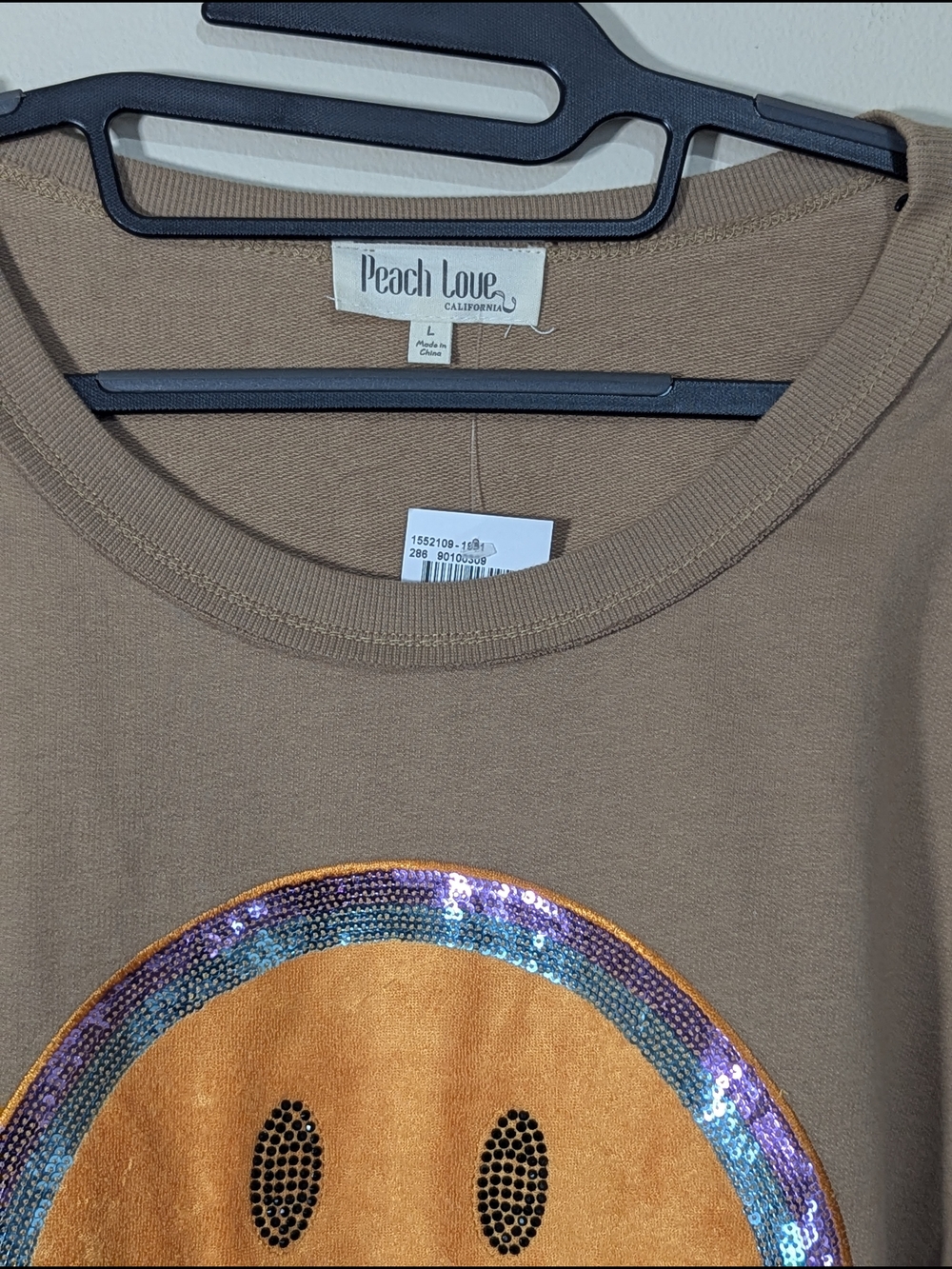 Peach Love California NWT Smiley Face Cropped Sweatshirt Bundle Size L Oversized - Picture 11 of 12